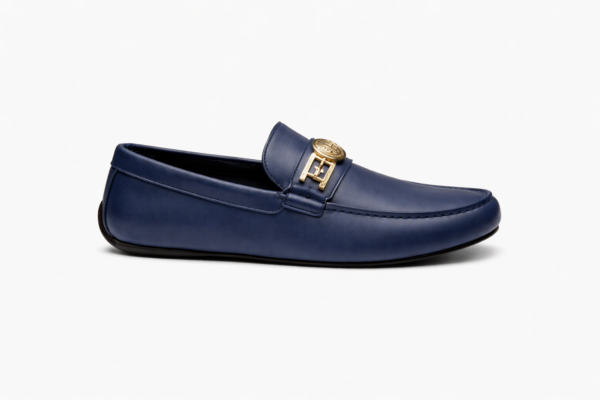 VERSAC_E LOGO BLUE PREMIUM LEATHER LOAFER TOP BATCH UA